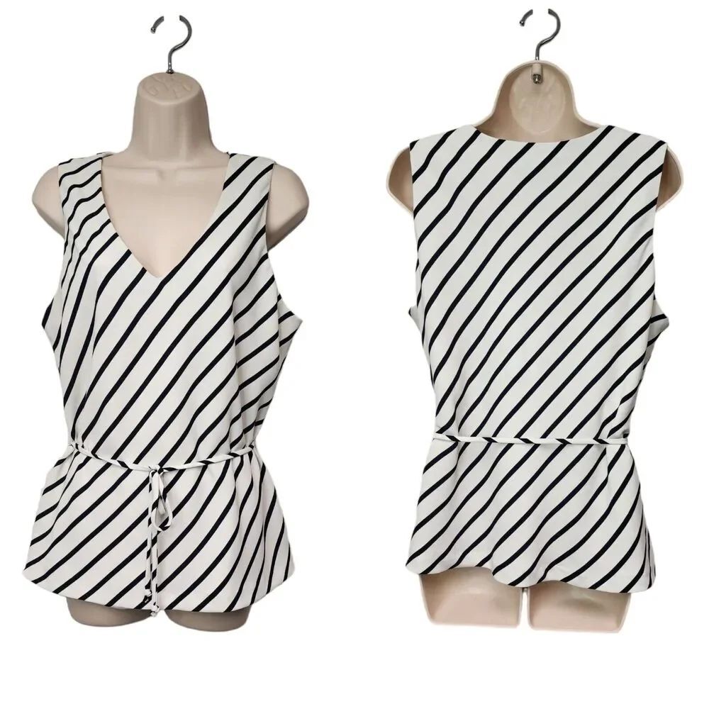 Chapter One V-Neck Sleeveless Striped Blouse Top Size XL Color White/Blue